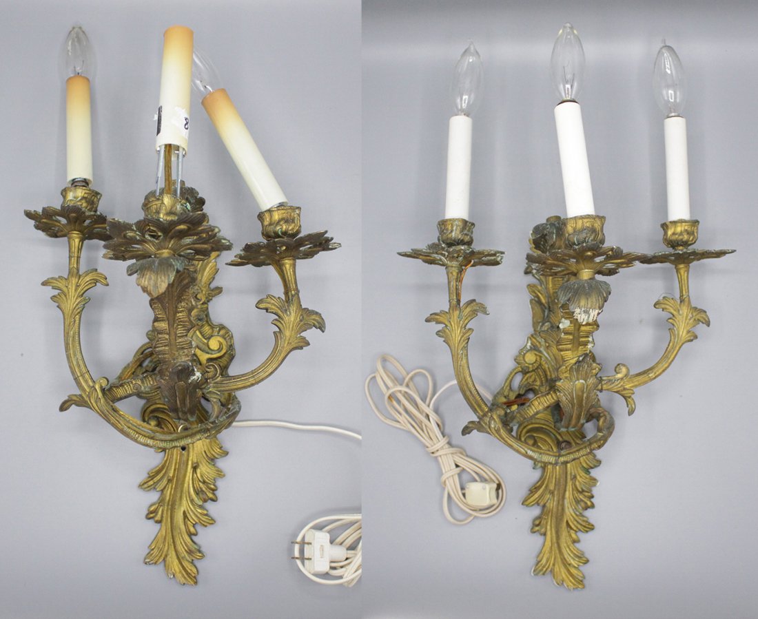 Pair French Brass Candelabra wall sconces (1 of 4)