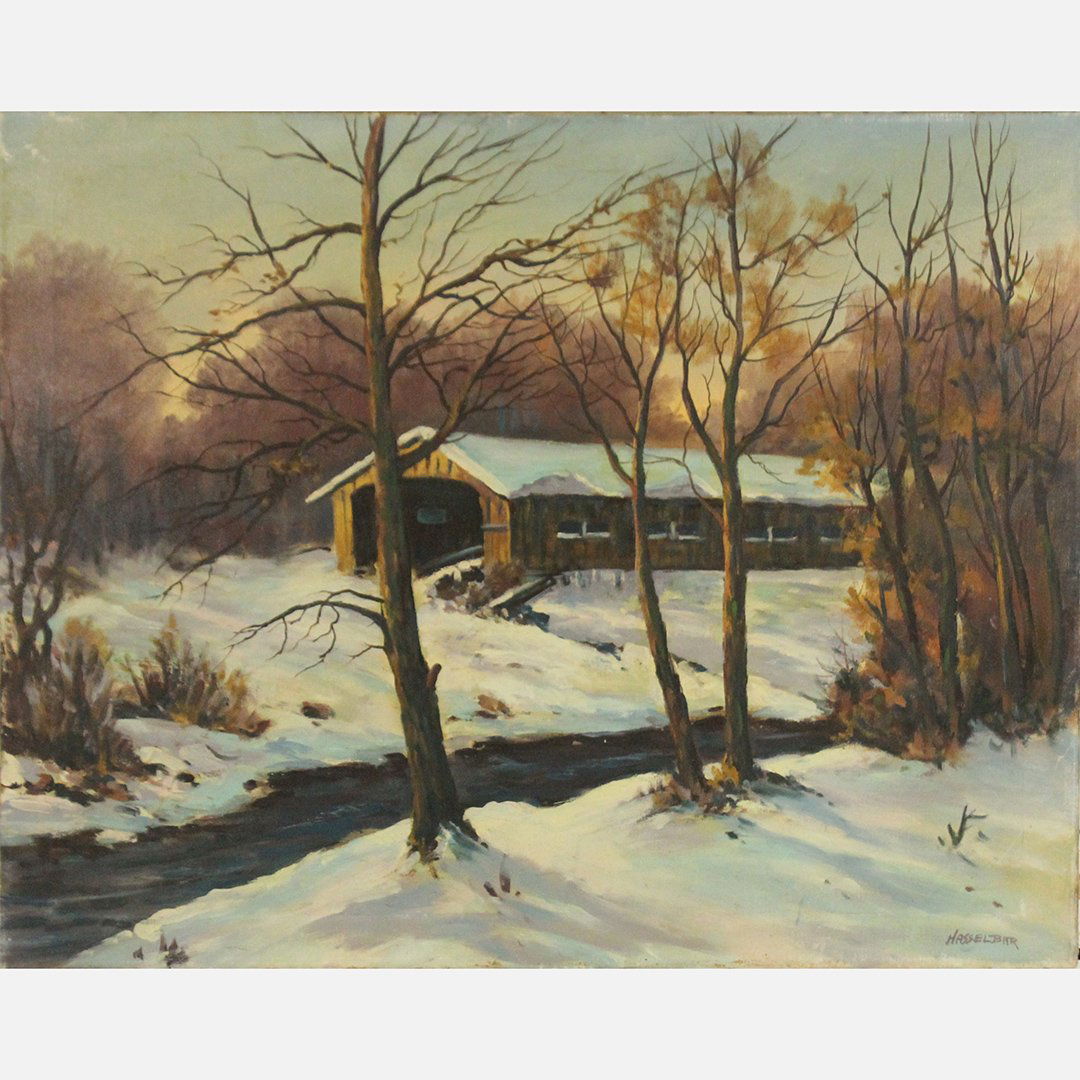 Michael Hasselbar, Oil/c Vermont Covered Bridge Winter (1 of 5)