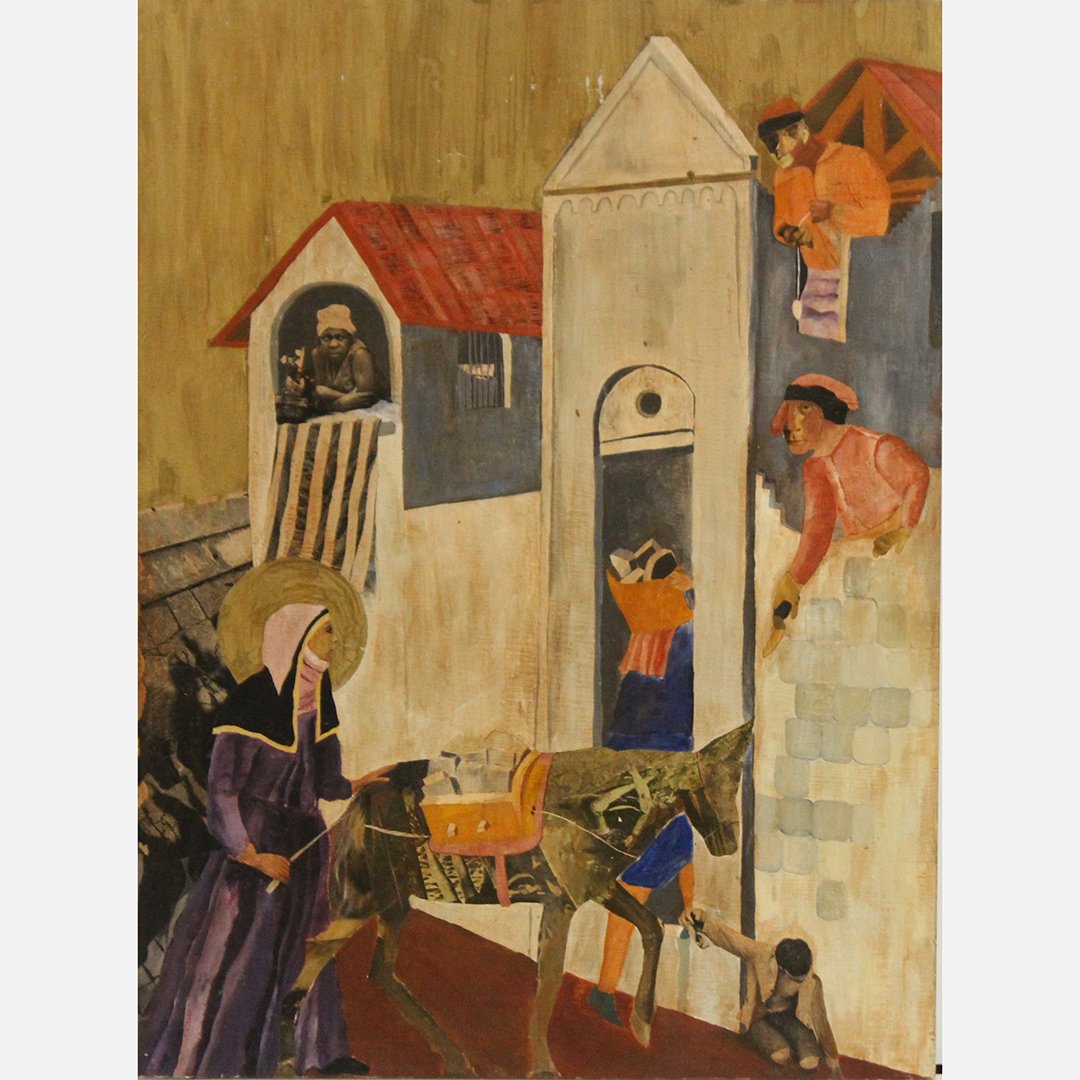 Modernism Mixed Media Collage Town With Figures: Modernism Mixed Media Collage Town With Figures. On a wood panel. nice quality, unsigned. Size: 27 x 20"