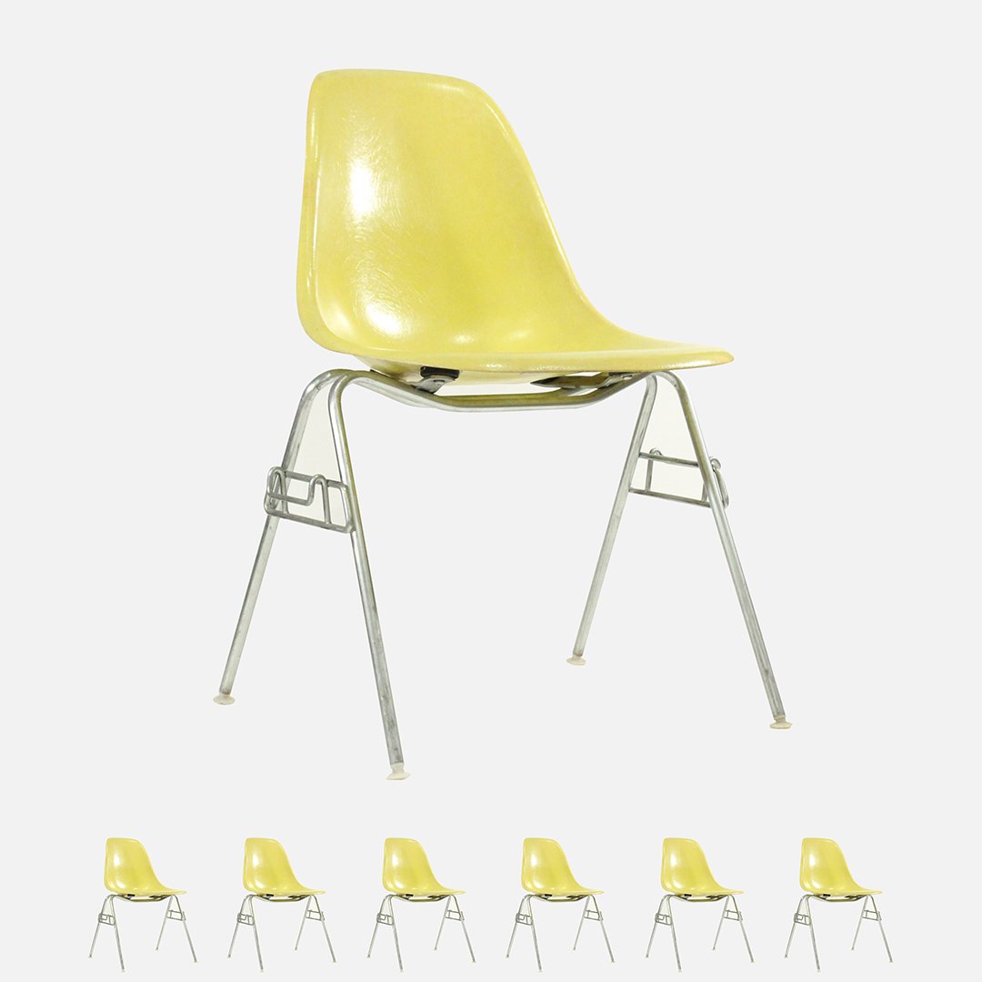 Six Eames Herman Miller Yellow Shell Back Stack Chairs (1 of 7)