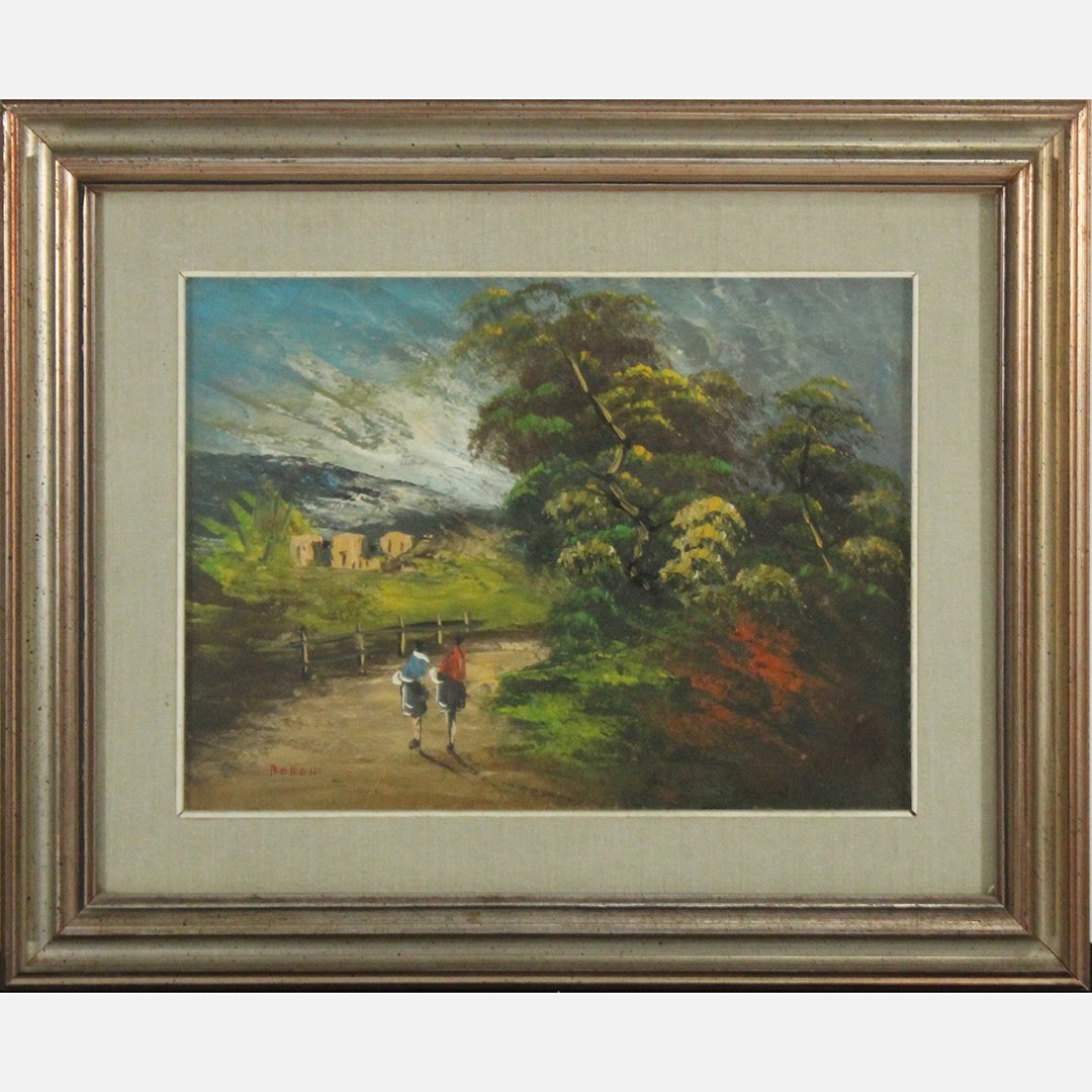 Borghi, Oil on Board Painting Landscape Figures on Path (1 of 5)