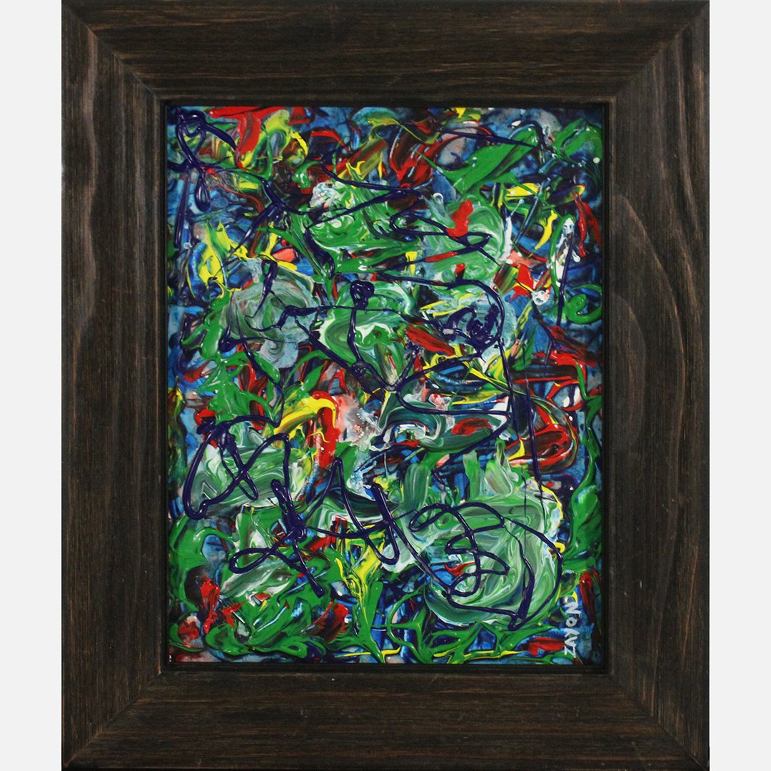 Seymour Zayon, Abstract Mid-Century Free Form Action: Seymour Zayon, Abstract Mid-Century Modern Free Form Action Painting oil on board. Signed, framed. Well Listed American Artist. Size: 14 x 11 , outside of frame is 16 x 19. ASKart: Biography Seymour Z