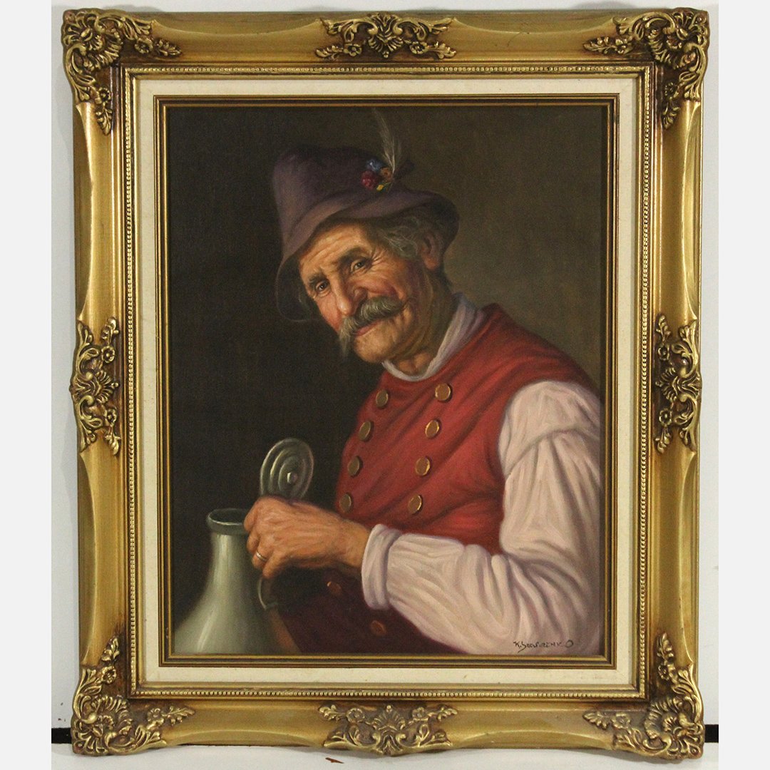 Konstanty Szewczenko (1910-1991) Polish Artist Painting: Konstanty Szewczenko (1910-1991) Polish Artist Oil Painting Canvas. Elderly Gentlemen with hat. Size: 20 x 16, outside of frame: 26.5 x 21.5