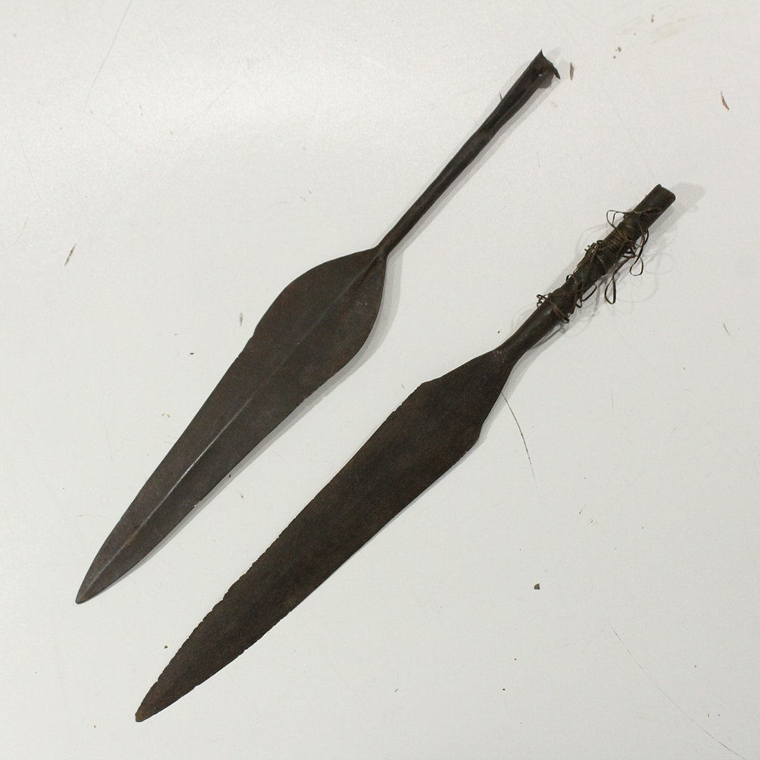 Two [2] Antique Metal Spear Tips Hand Wrought (1 of 6)