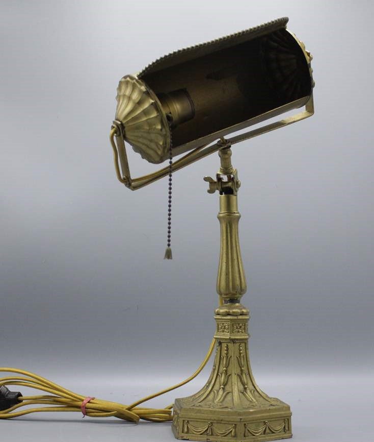 Circa 1920 Signed MILLER Cast Metal Banker's Lamp (1 of 8)