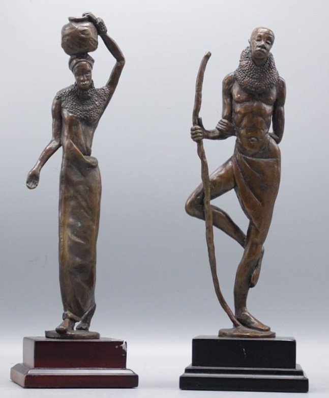 Two [2] Signed BRUNJART Bronze African Figure Sculpture (1 of 11)