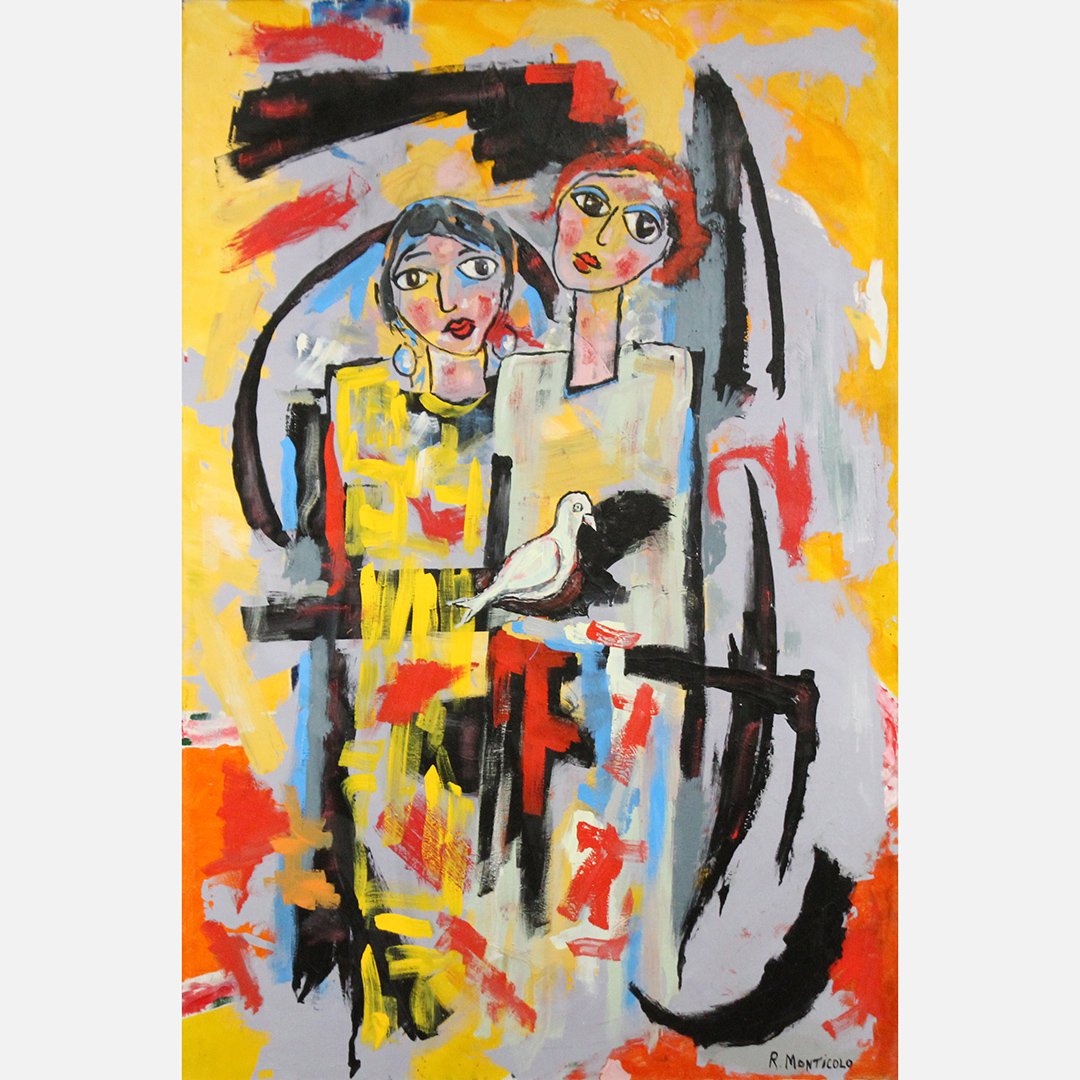 R. Monticolo, Mid-Century Oil/c Two Lovers in Abstract (1 of 5)