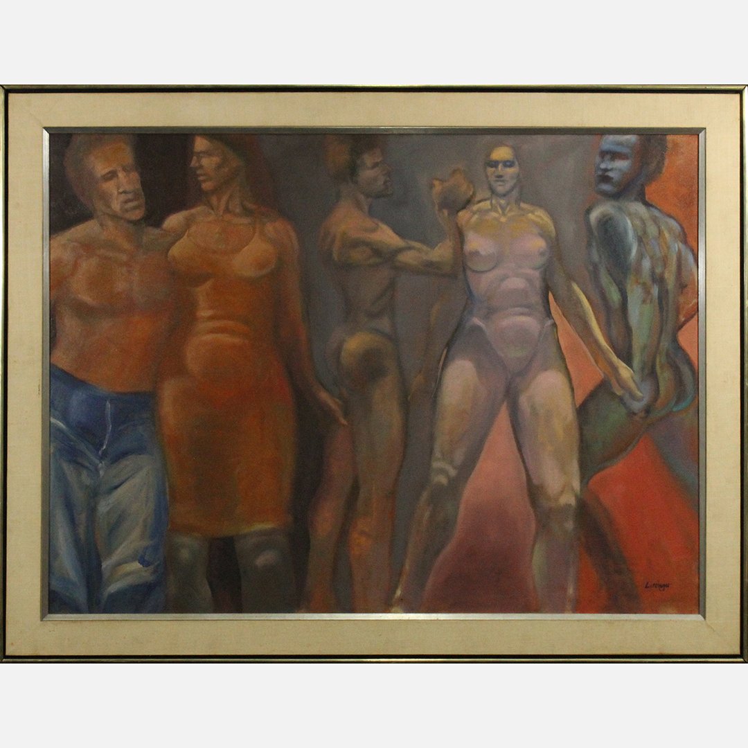 Luttinger, Large Oil on Canvas Painting, Nudes, Framed (1 of 5)