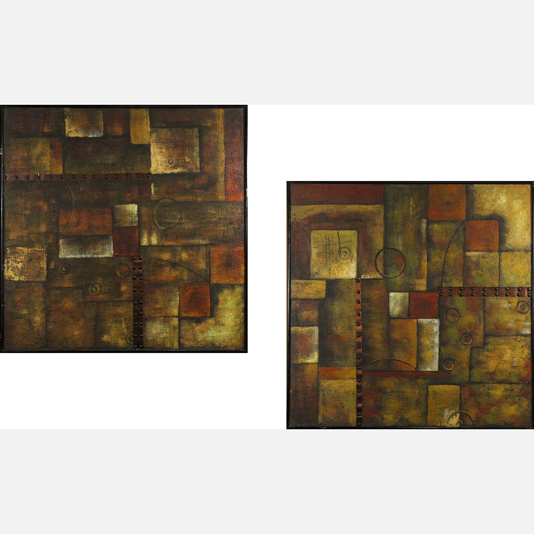 Two [2] Large Modernism Abstract Mixed Media Oil Canvas (1 of 5)
