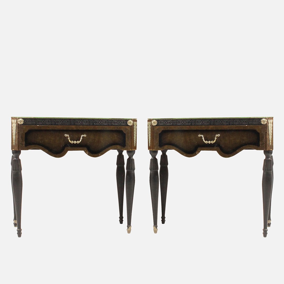 Two [2] French Deco Vintage Glass Top Bed Stands (1 of 5)