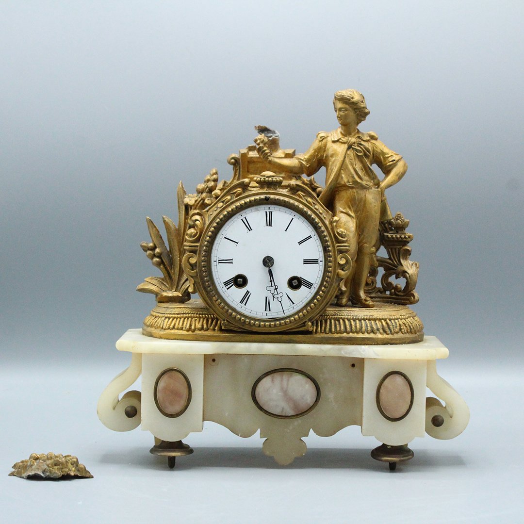 19th C. Renaissance Revival Brass Clock Cultured Marble (1 of 5)