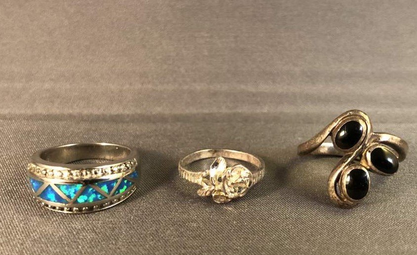 Three [3] Assorted Sterling Silver Rings Sizes 8, 6, 8 (1 of 3)