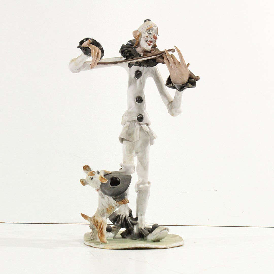 Pozi C., Porcelain Clown Violinist Tall Statue Figurine (1 of 5)