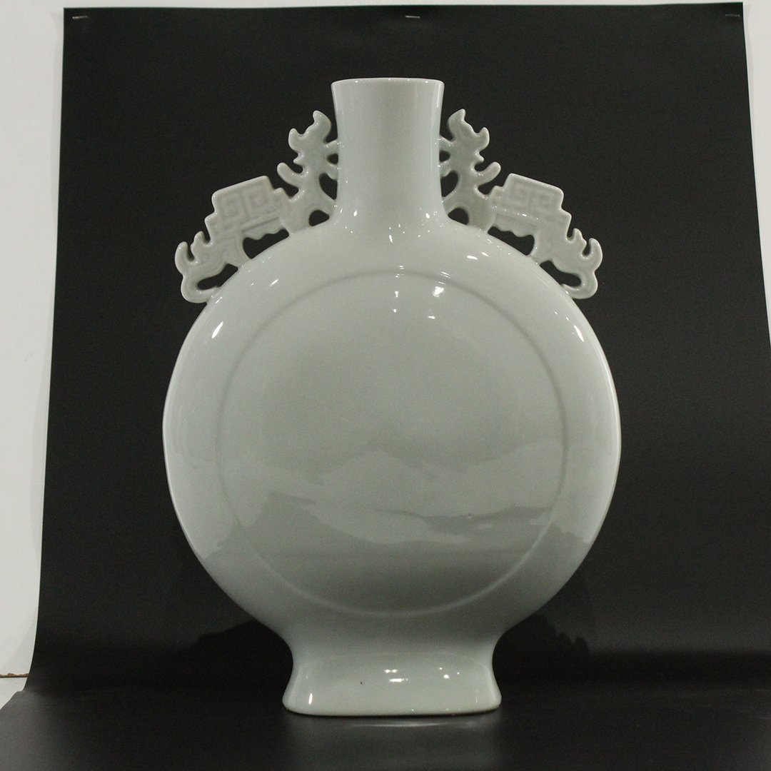 Asian Oriental Vintage White Glaze Handled Vase / Flask (1 of 3)