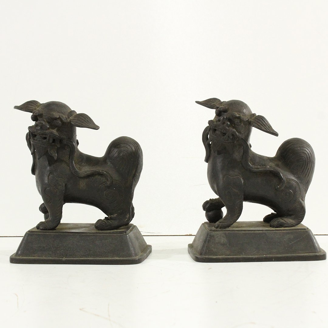Two [2] Antique 19th C. Bronze Foo Dog Figures (1 of 4)