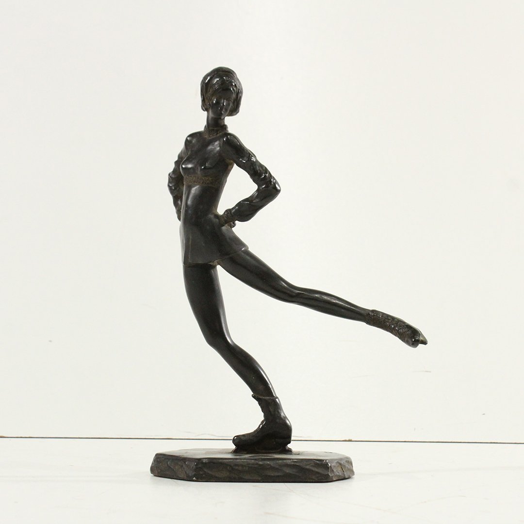 Vintage Bronze Clad Woman Ice Skater, Signed (1 of 5)