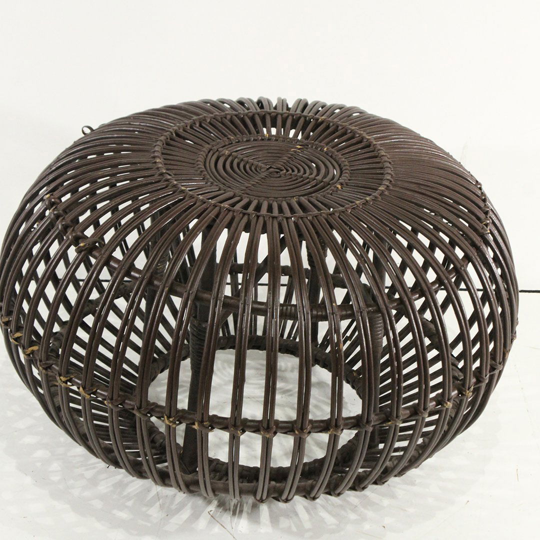 Franco Albini, Woven Round Rattan Ottoman Hassock: Franco Albini, Woven Round Rattan Ottoman Hassock, Mid-Century Modern. Size: 14 in. height, 24 in. diameter.