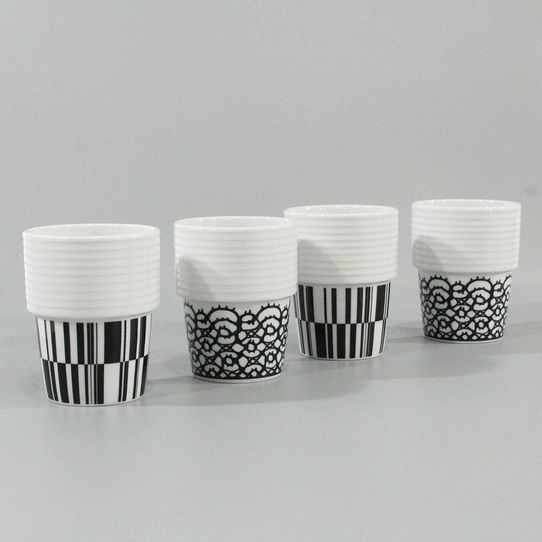 Rorstrand Design Filippa K Mid-century Modern Cups,: Rorstrand Design Filippa K Mid-century Modern Cups, flower pots. Porcelain. Monochromatic Size: 4 h , 3 w