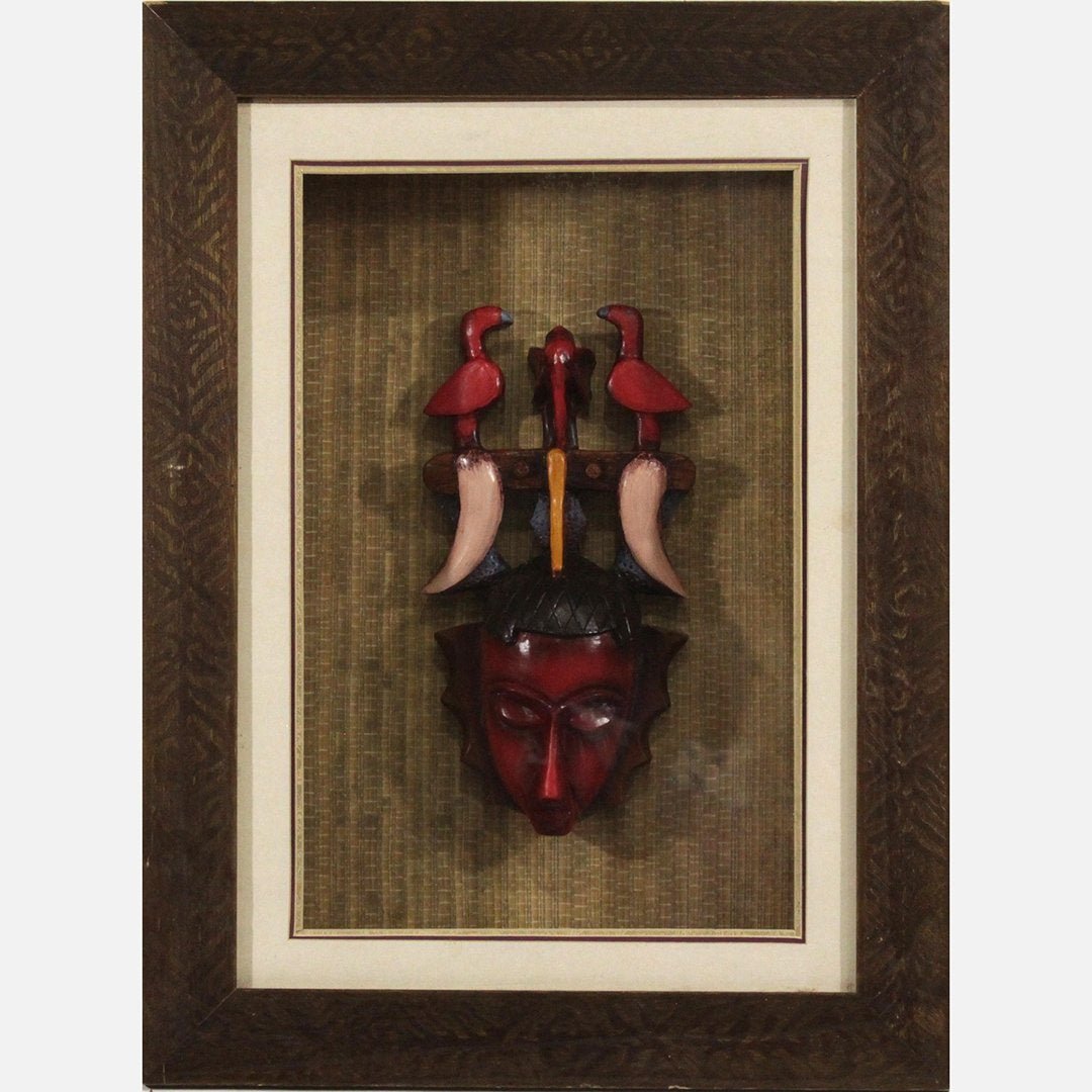 Mayan Carved Wood Ceremonial Mask in Shadow Box Frame. (1 of 5)