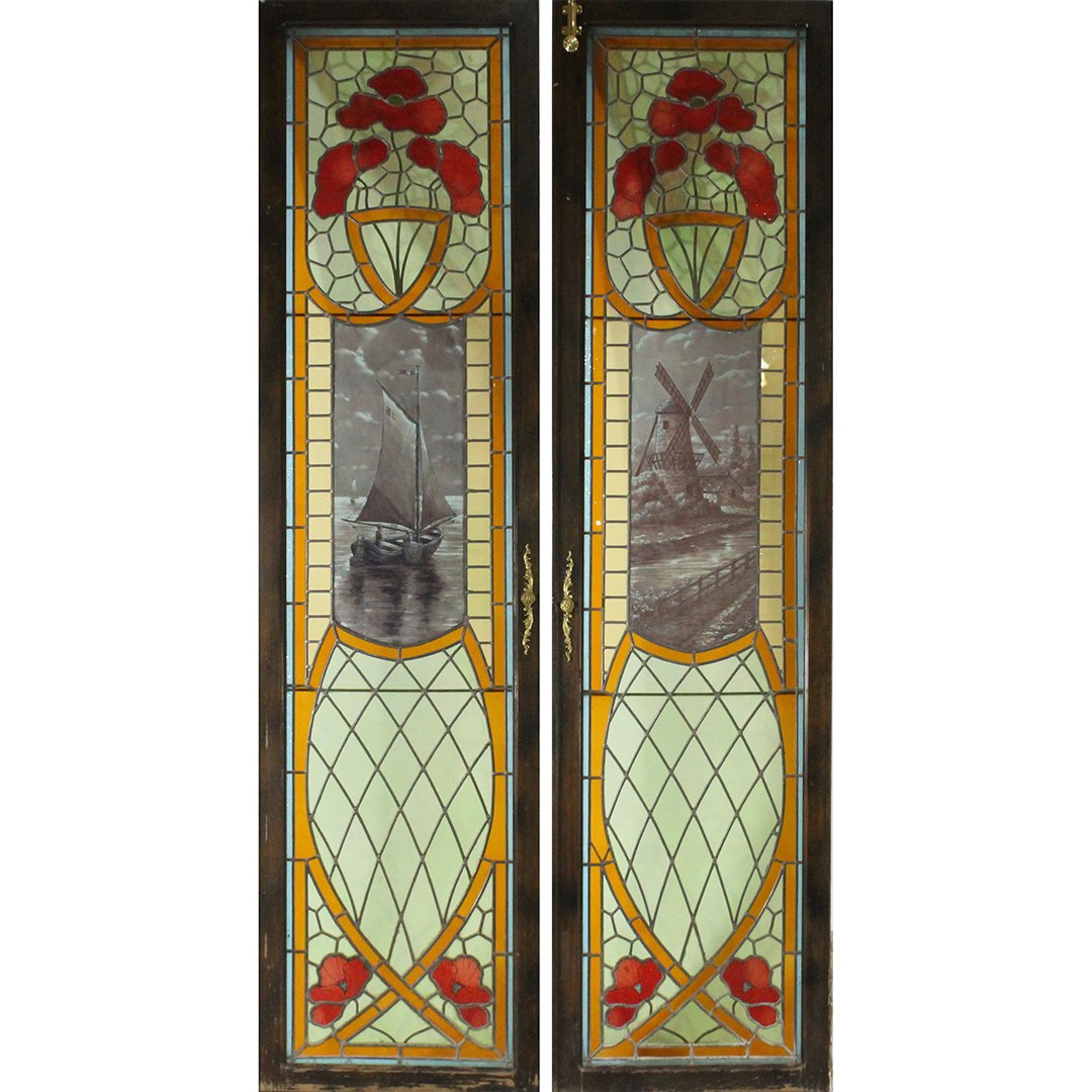 Two 2 19th C Stain Glass Doors Ship Captain Quarters Jul 22