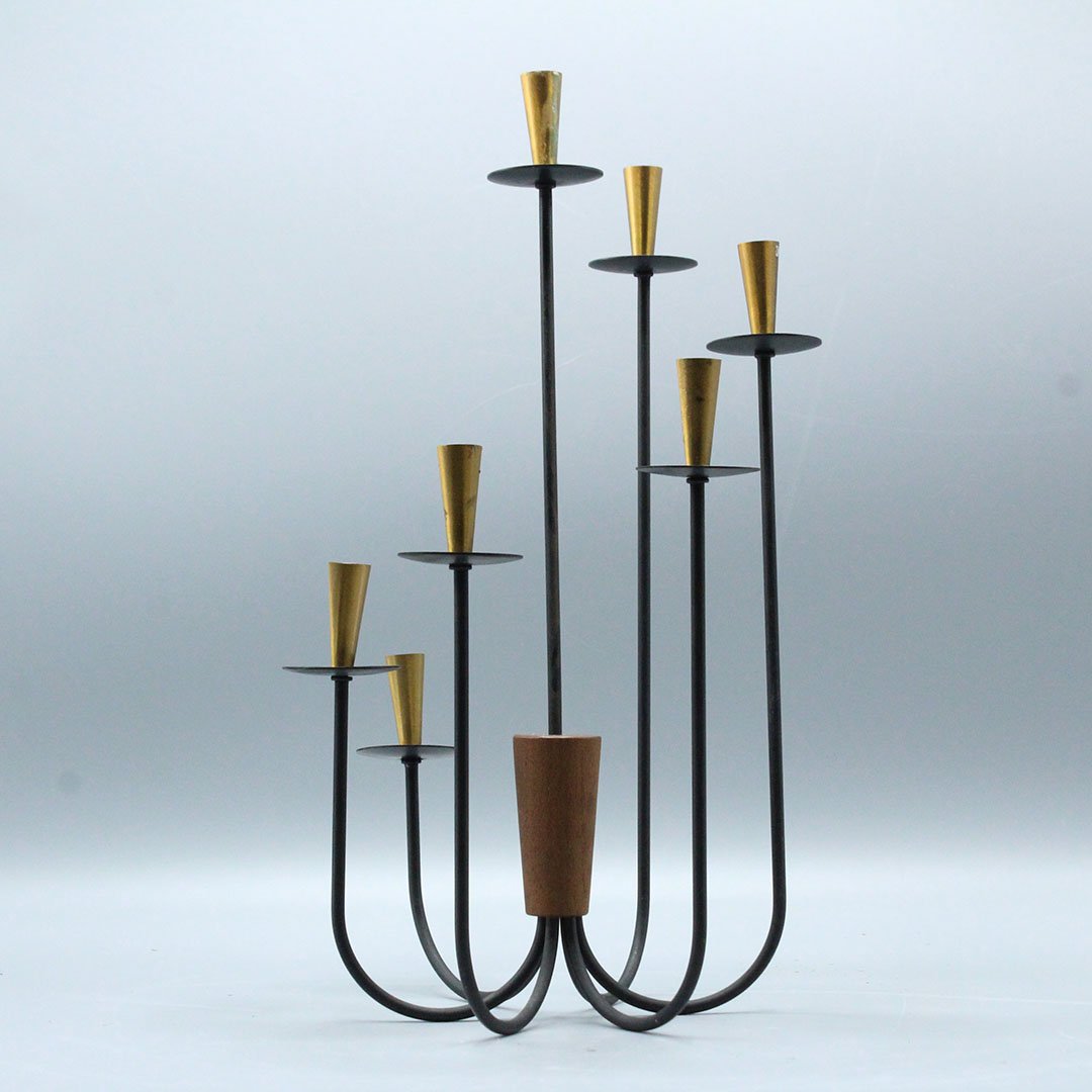 Mid-Century Modern Teak Metal Candelabra (1 of 4)