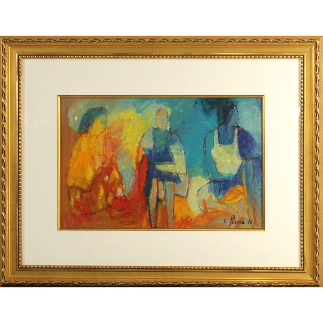 C Poire, Oil/b Mid-Century Modern Three Figures, Signed (1 of 8)