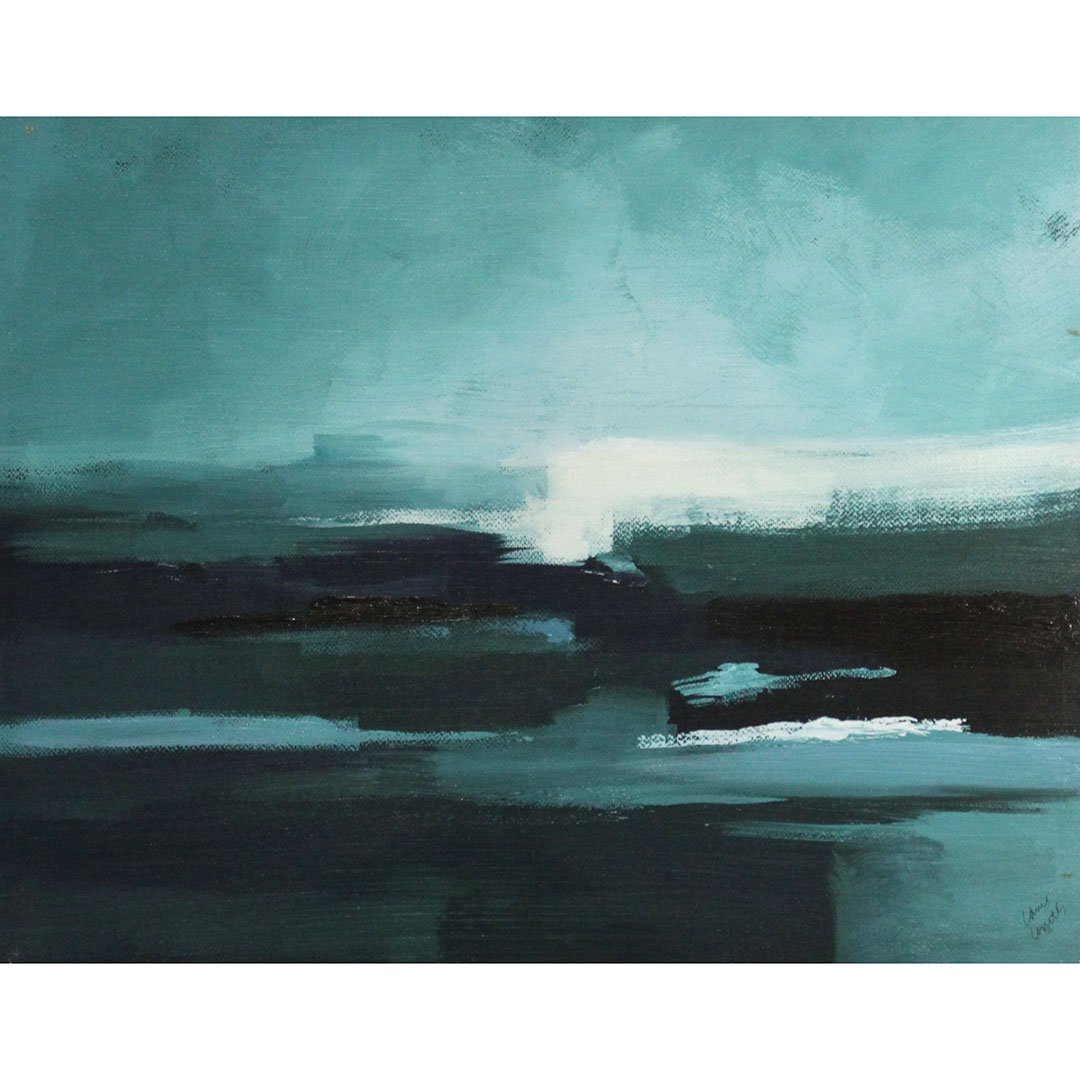 Mid-Century Modern Blue Abstract Oil on Canvas Painting (1 of 6)