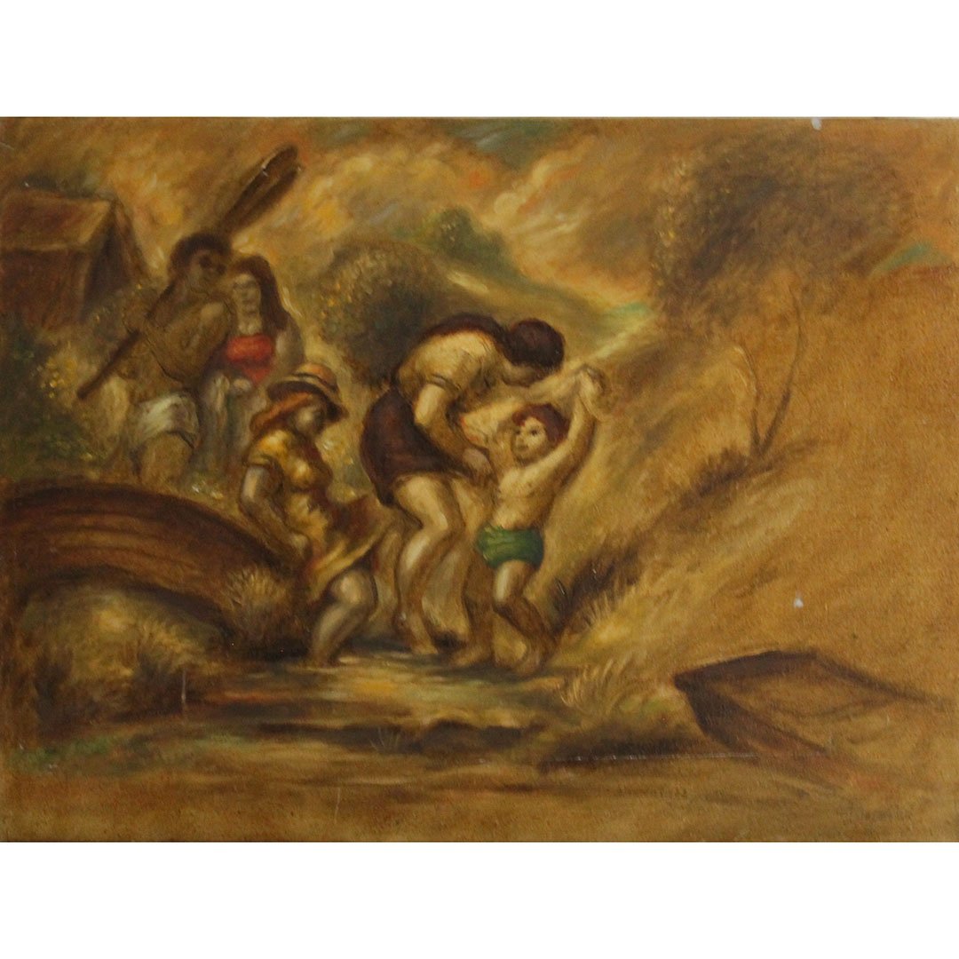 20th C Modern Impressionist Oil/c Figures Exiting Boat (1 of 7)