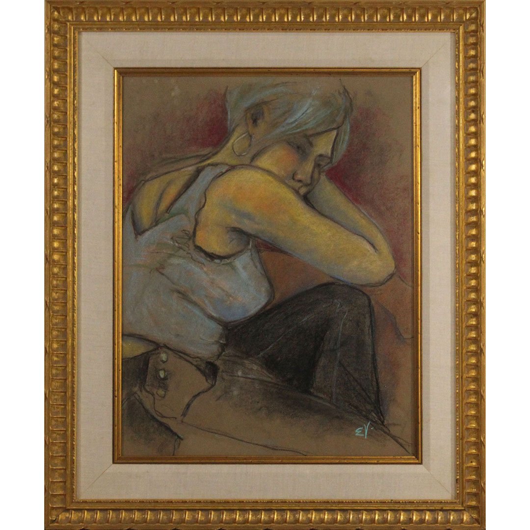 EV, 20th C Fine Pastel of a Seated Woman (1 of 8)