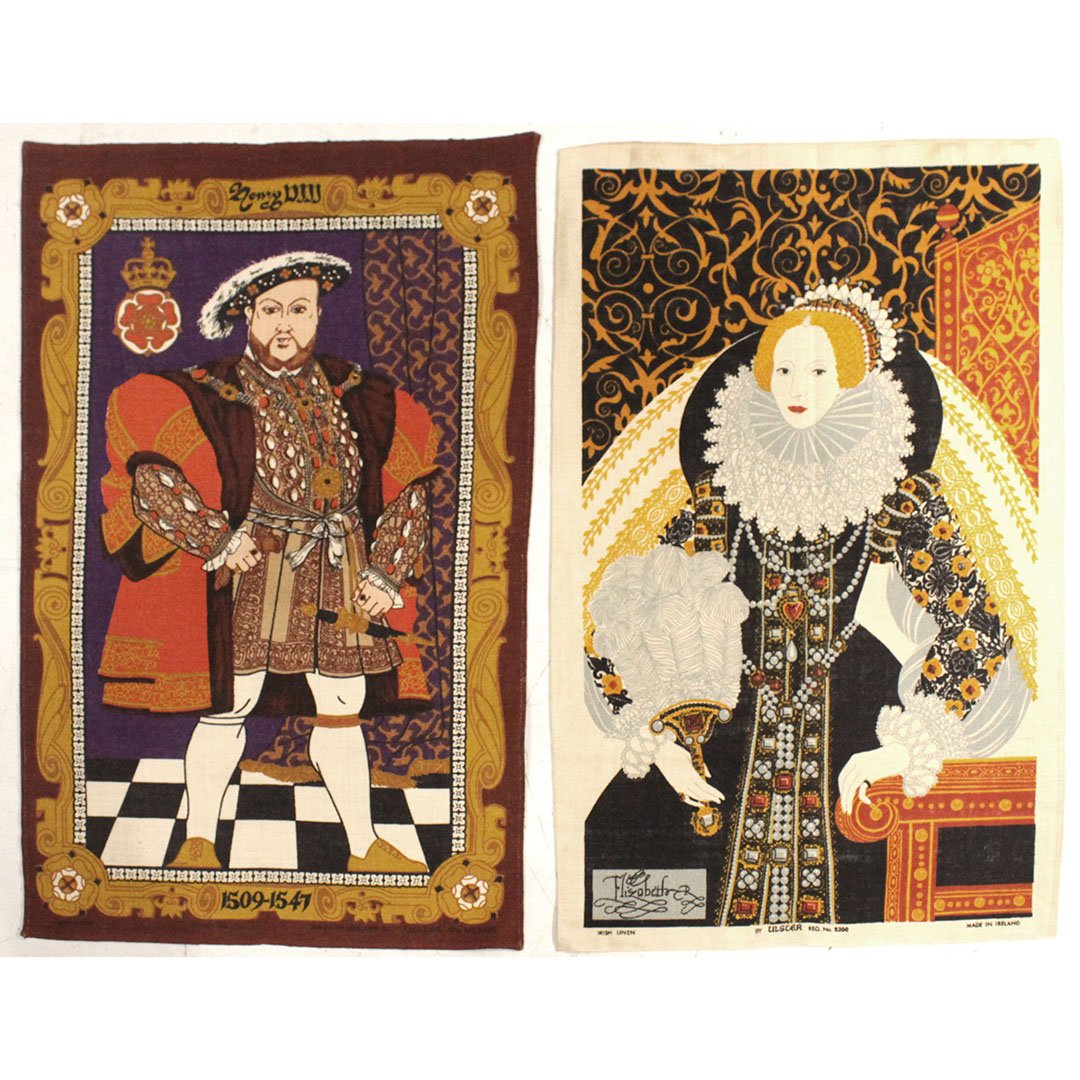 Two [2] Irish Linen Panels The King and Queen Elizabeth: Two [2] Irish Linen Panels The King and Queen Elizabeth; 30 x 19 inches