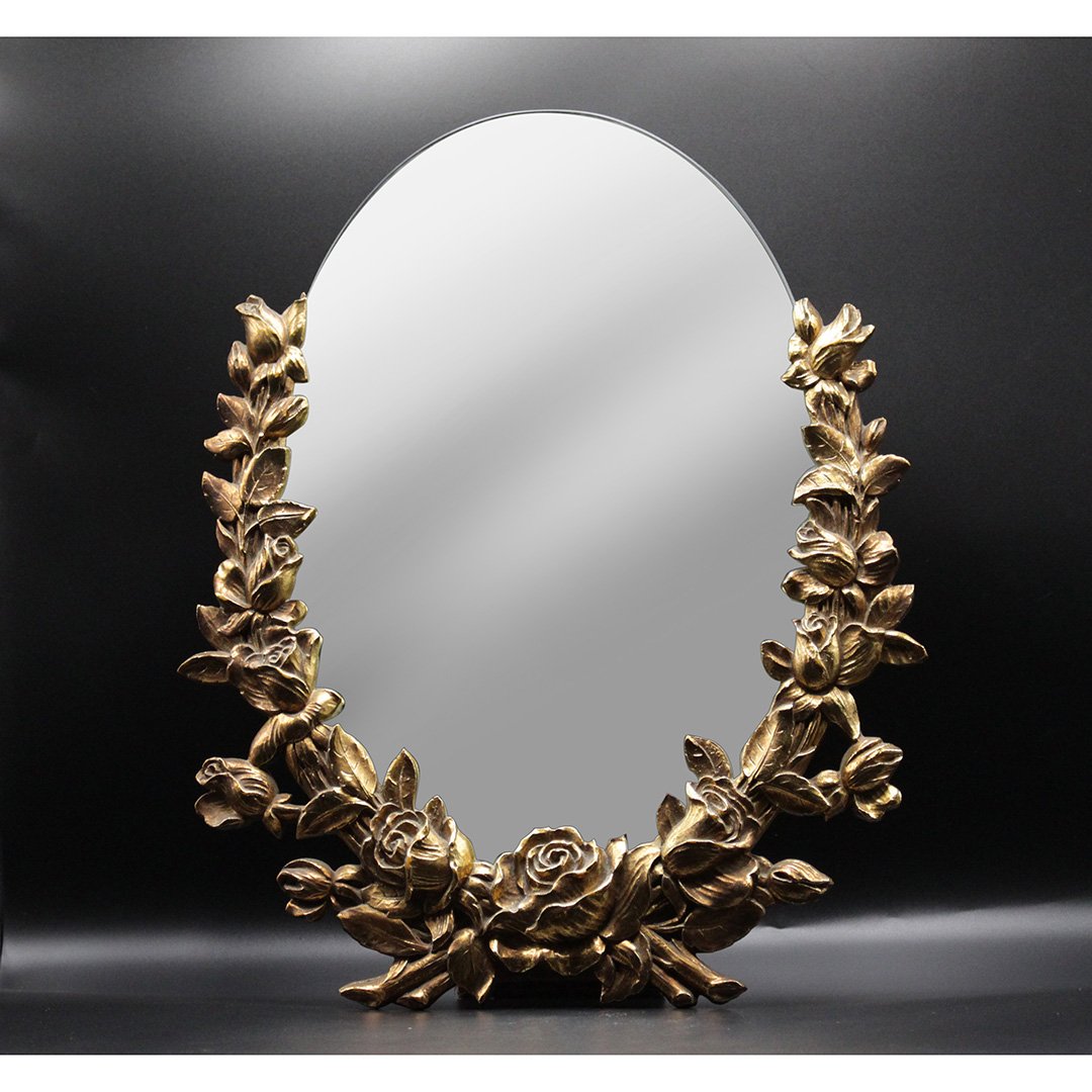 Syroco Wood Roses Framed Oval Dresser Top Mirror (1 of 7)