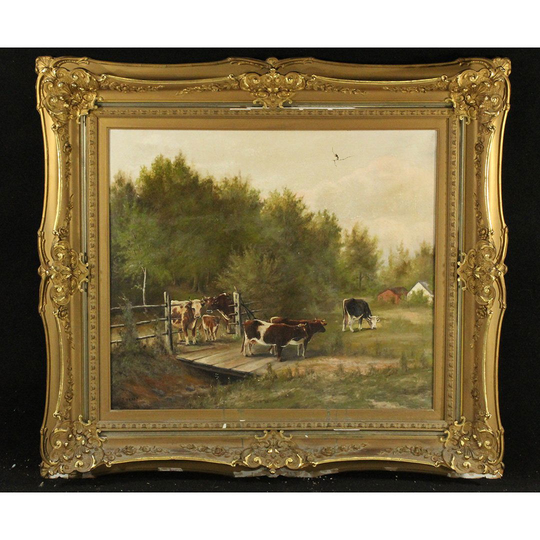 J TRAPP, 19th C. Oil/c COWS GRAZING AT PASTURE (1 of 10)