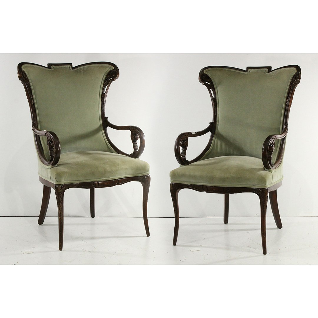 Pair HOLLYWOOD REGENCY Tall Back Lounge Chairs (1 of 6)