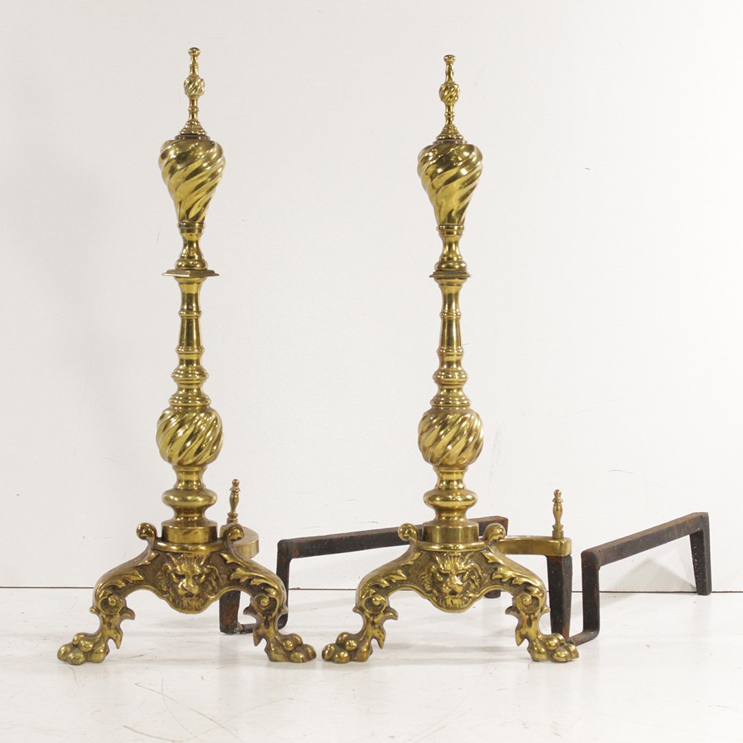 Victorian High Renaissance Lion Claw & faced Andiron: Victorian High Renaissance Lion Claw footed & faced Andirons for fire place Size: 23.5 h 23 w