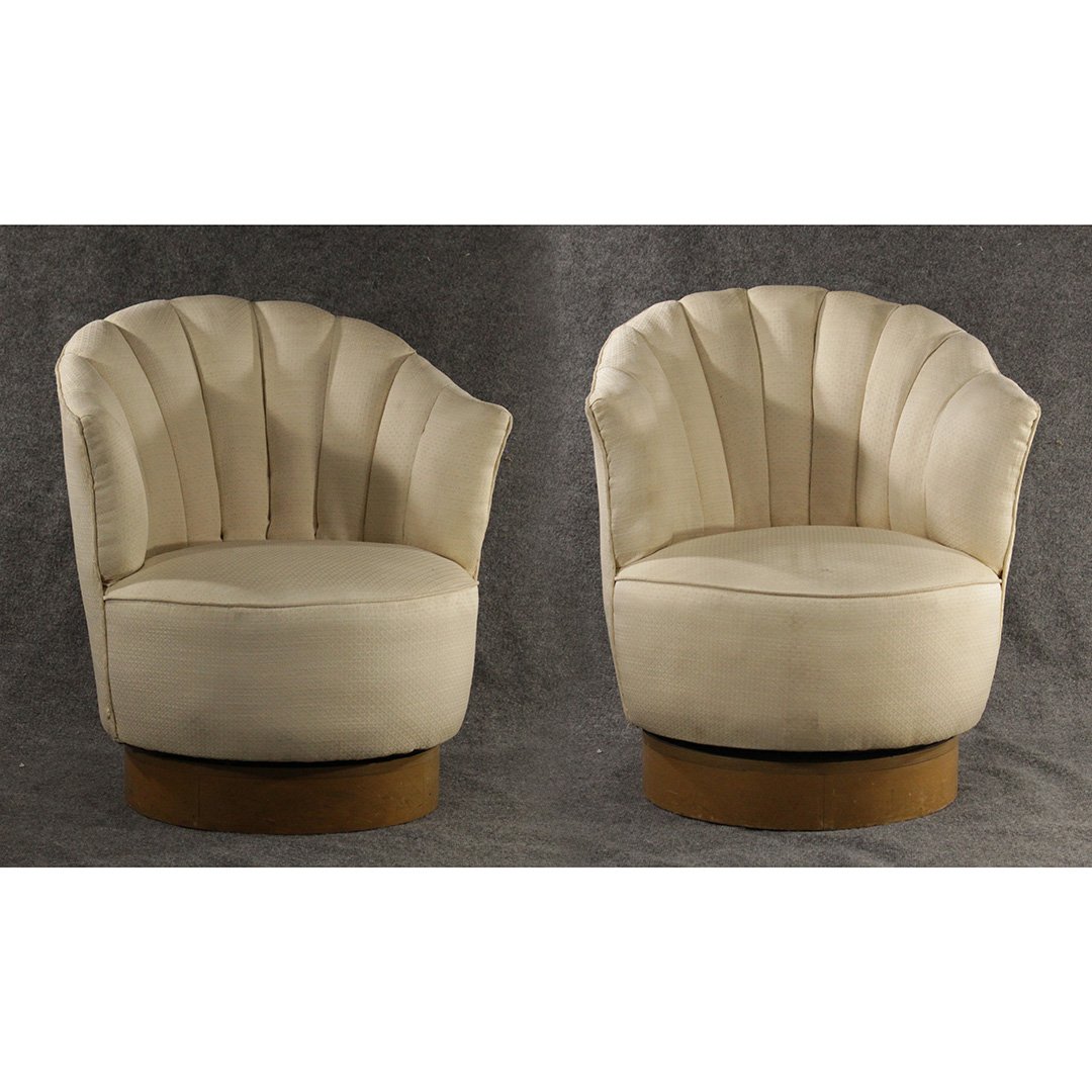 Milo Boughman for Thayer Coggin Swivel Chair Club Chair: Milo Boughman for Thayer Coggin Swivel Chair Club Chairs with tuffed back and wooden round base. Size: 32 h , 29 w