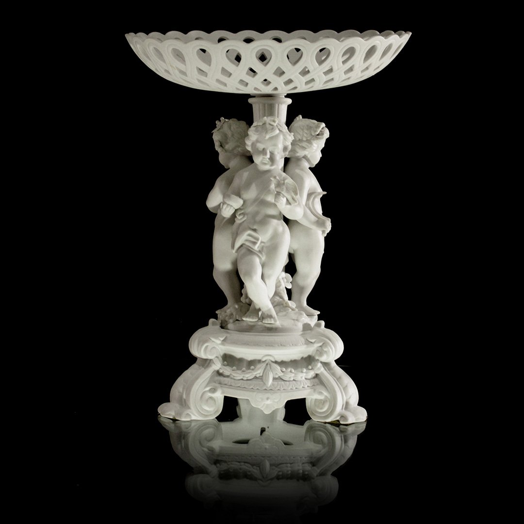 French Parian Porcelain Large Compote 3 Puttis on Base (1 of 8)
