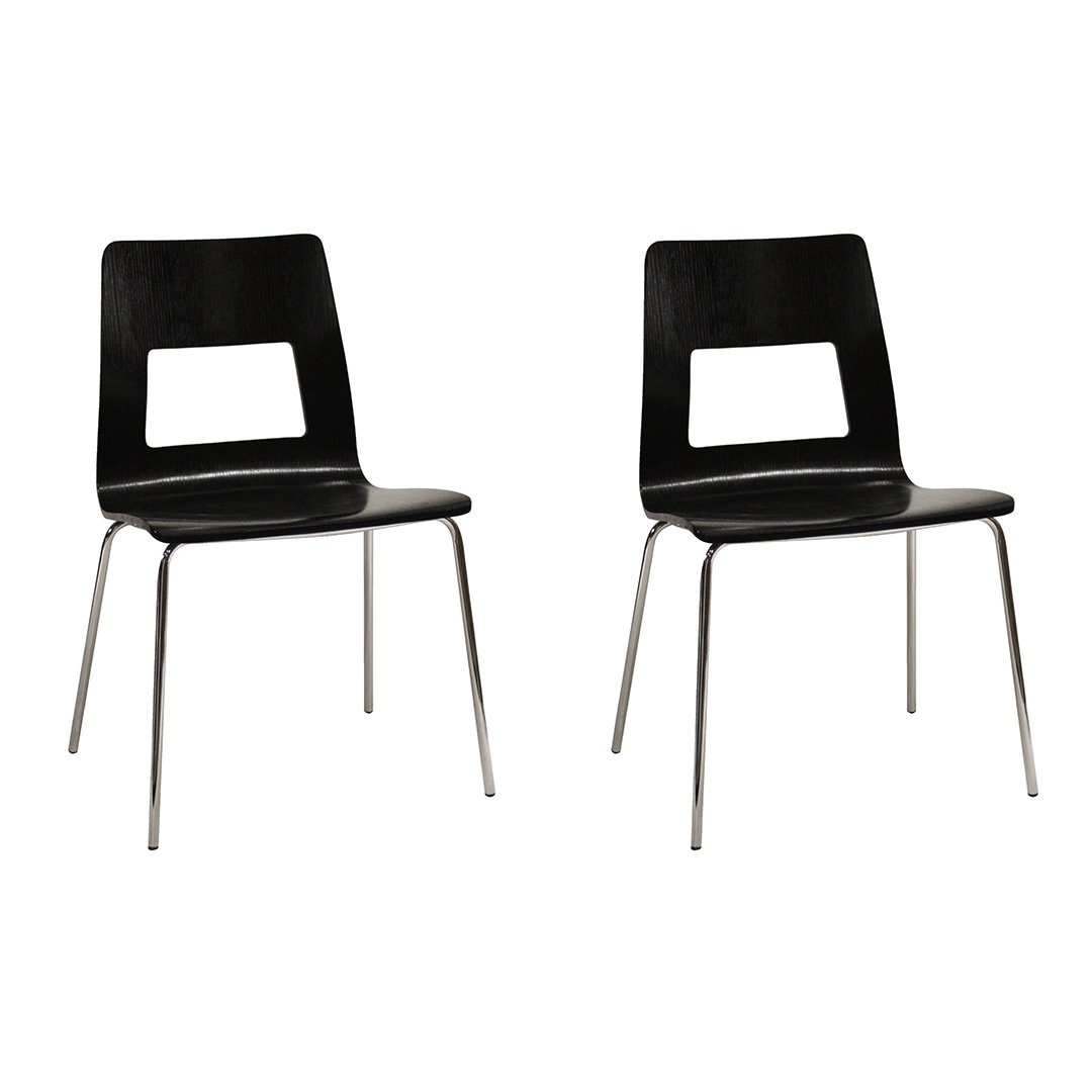 Pair Modern Design Black Open Back Chairs Chrome Legs (1 of 10)