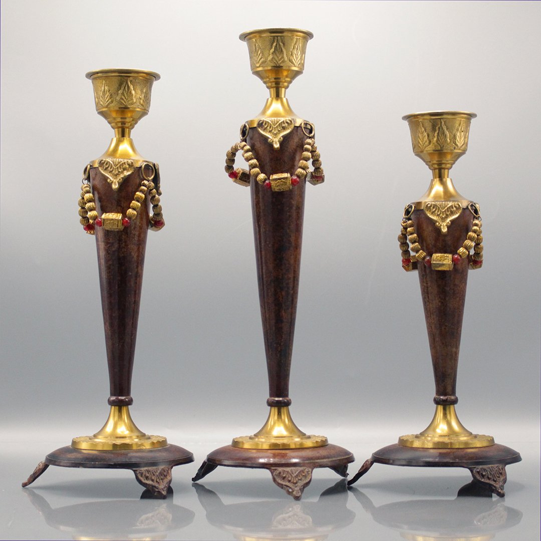 Three [3] Formal Regency Brass & Bronze Candlesticks (1 of 9)