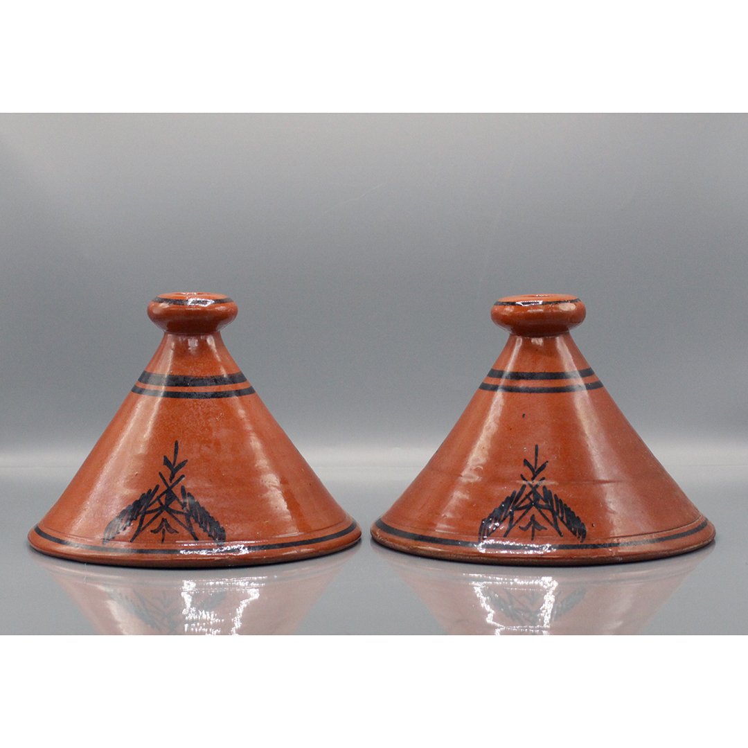 Unique Pair Redware American Indian Tee-Pee Candlestick (1 of 6)