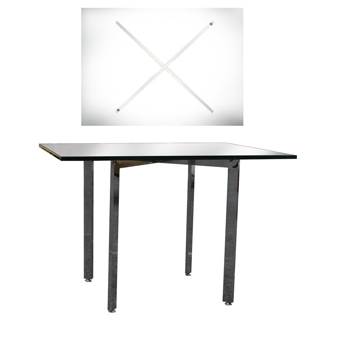 MILO BAUGHMAN Flat Bar Chrome & Glass Top CAFE TABLE (1 of 2)