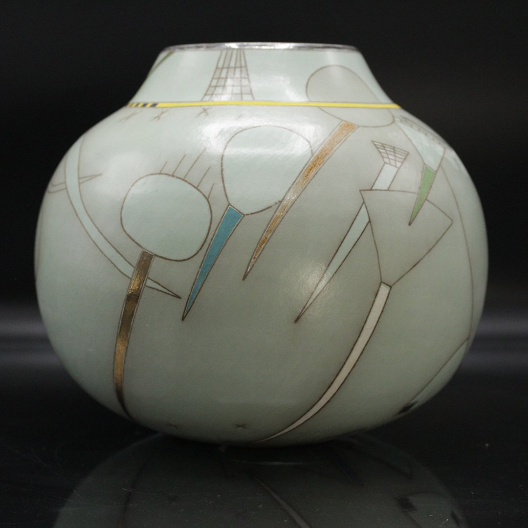 20th C. Modern Design Geometrics Ceramic Planter Signed (1 of 7)