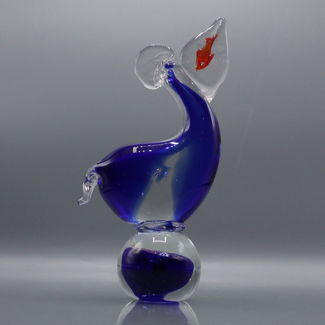 Unique Murano Art Glass Pelican with Luminous Murano Teal Art Glass Silver