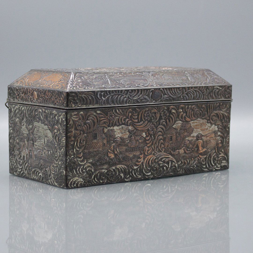Silver Plated over Copper Repousse Box with Farm Scene (1 of 10)