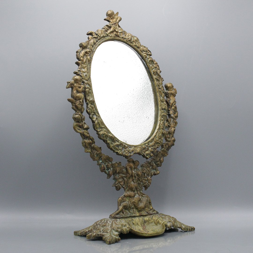 Ornate Cast Brass Dresser Top Swivel Make-Up Mirror (1 of 6)