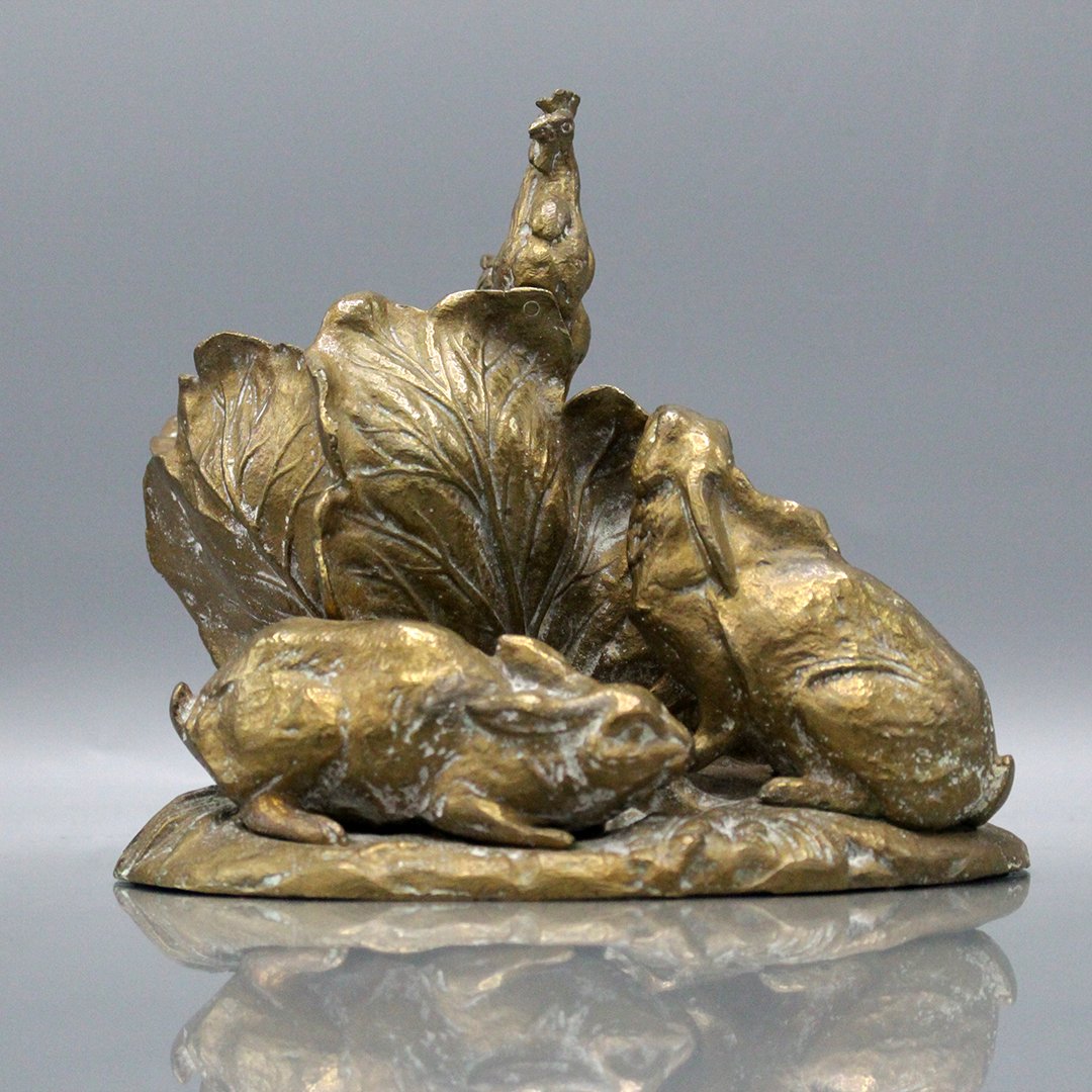 19th C. Bronze Grouping Barnyard Animals, Cabbage (1 of 8)