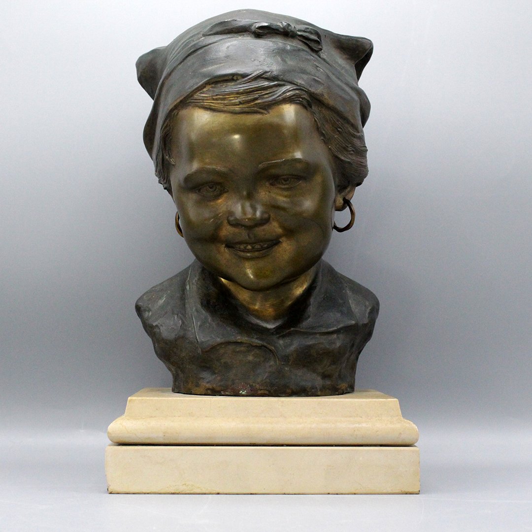Giovanni DeMartino 1870-1935 Bronze Bust Gypsy Boy (1 of 9)