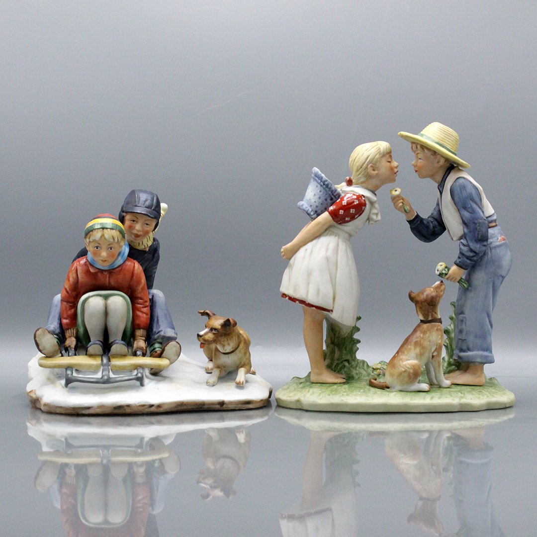 Two Norman Rockwell Porcelain Groupings Boy, Girl, Dog (1 of 16)