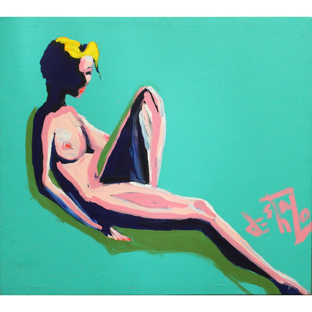 Large Modern Pop Art Reclining Nude Oil Signed DeShazo: Large Modern Pop Art Reclining Nude Oil on canvas painting, Signed: DeShazo Size: 40 x 44