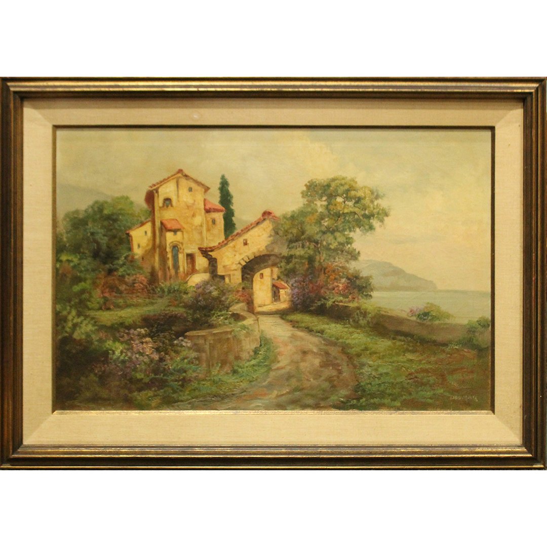 Delmar, Italian Coastal Villa Vintage Oil/c Painting (1 of 5)