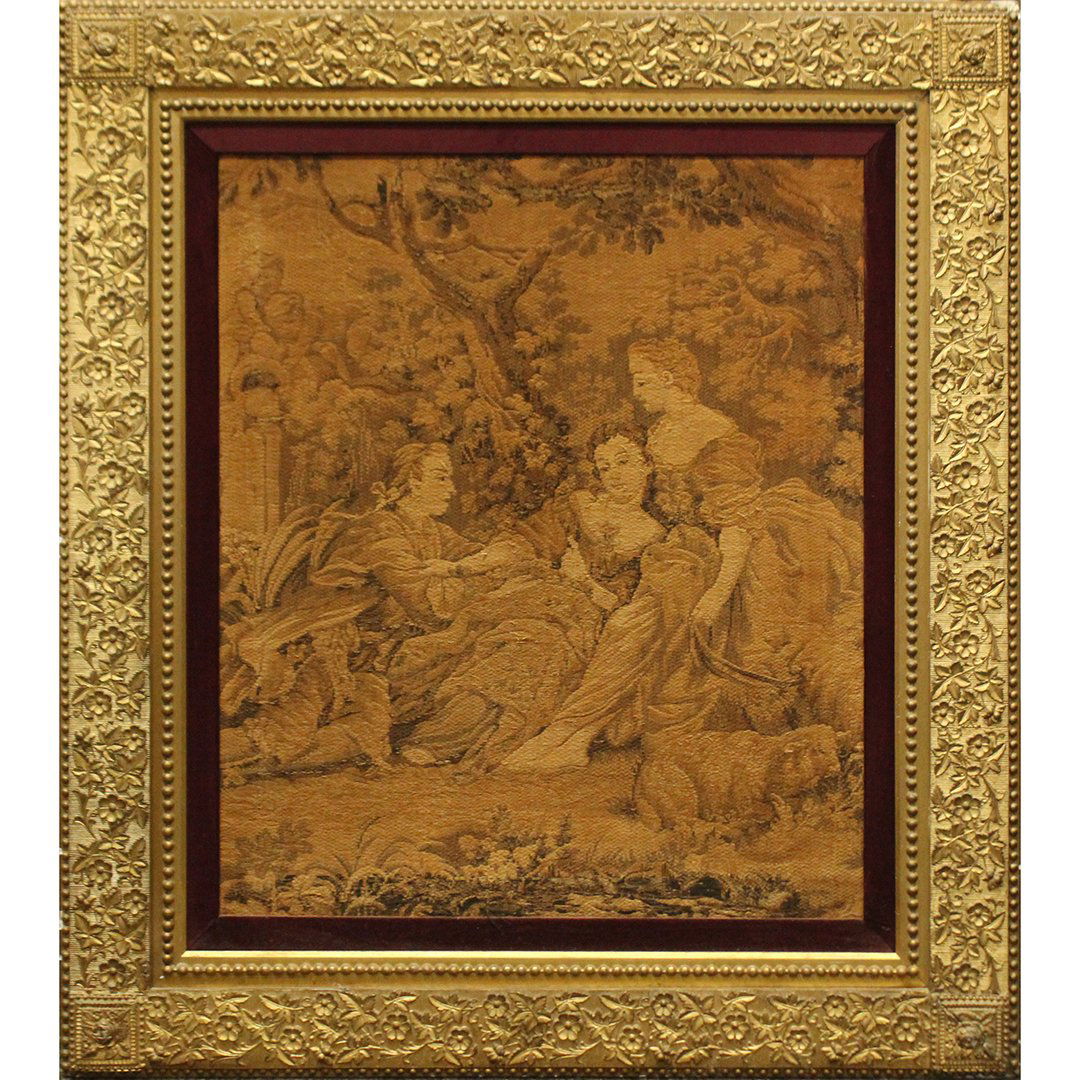 Antique Needle Point 3 figures at Park, 19th C Frame (1 of 6)